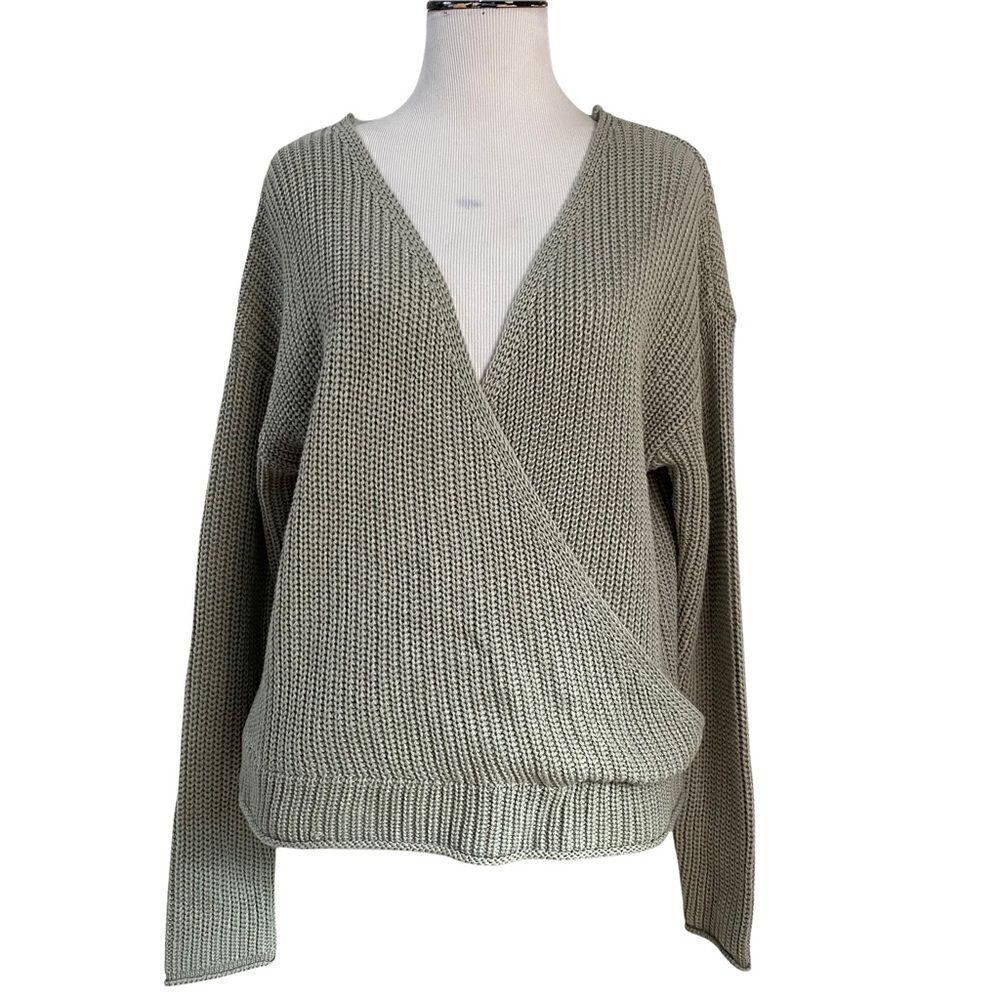 NWOT Moon & Madison Sage Green Surplice Knit Sweater